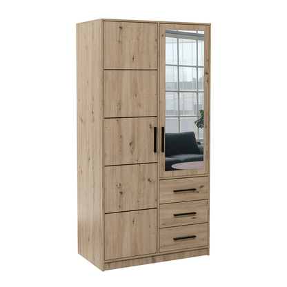 Oak Artisan Mirrored Hinged Door Wardrobe 100cm – TELFORD D2