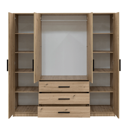 Oak Artisan Mirrored Hinged Door Wardrobe 196cm – TELFORD D4