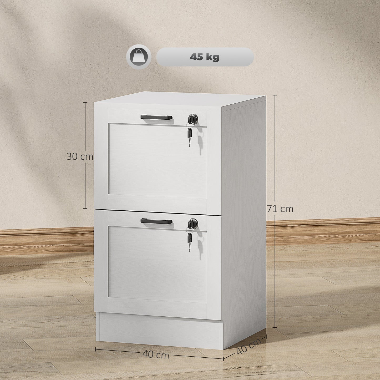 HOMCOM 2-Drawer Filing Cabinet with Lock - White