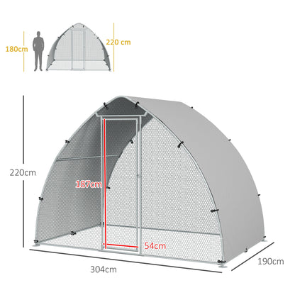 PawHut Galvanised Outdoor Chicken Coop with Cover, for 4-6 Chickens, Hens, Ducks, Rabbits, 3 x 1.9 x 2.2m - Silver Tone