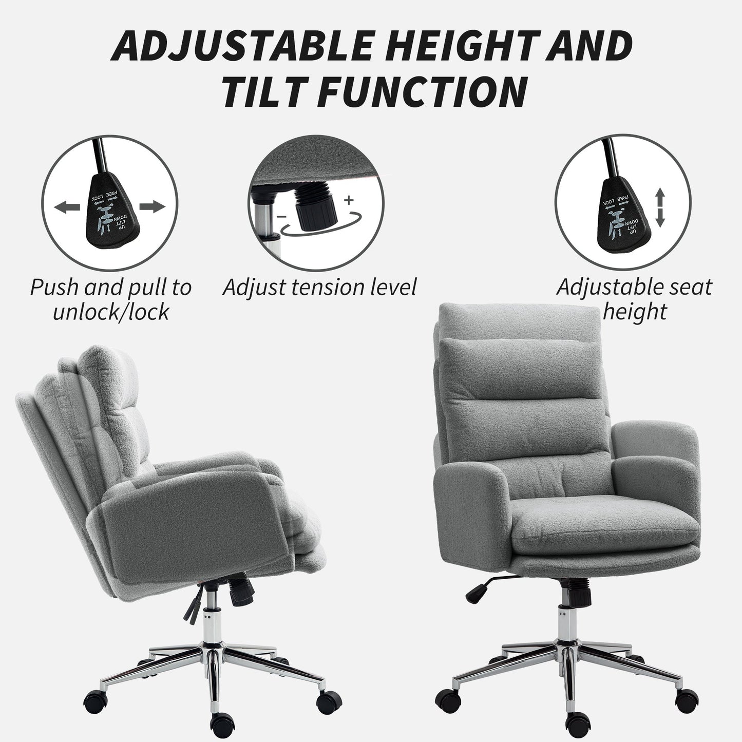 HOMCOM 91-99cm Sherpa Fleece Office Chair - Grey