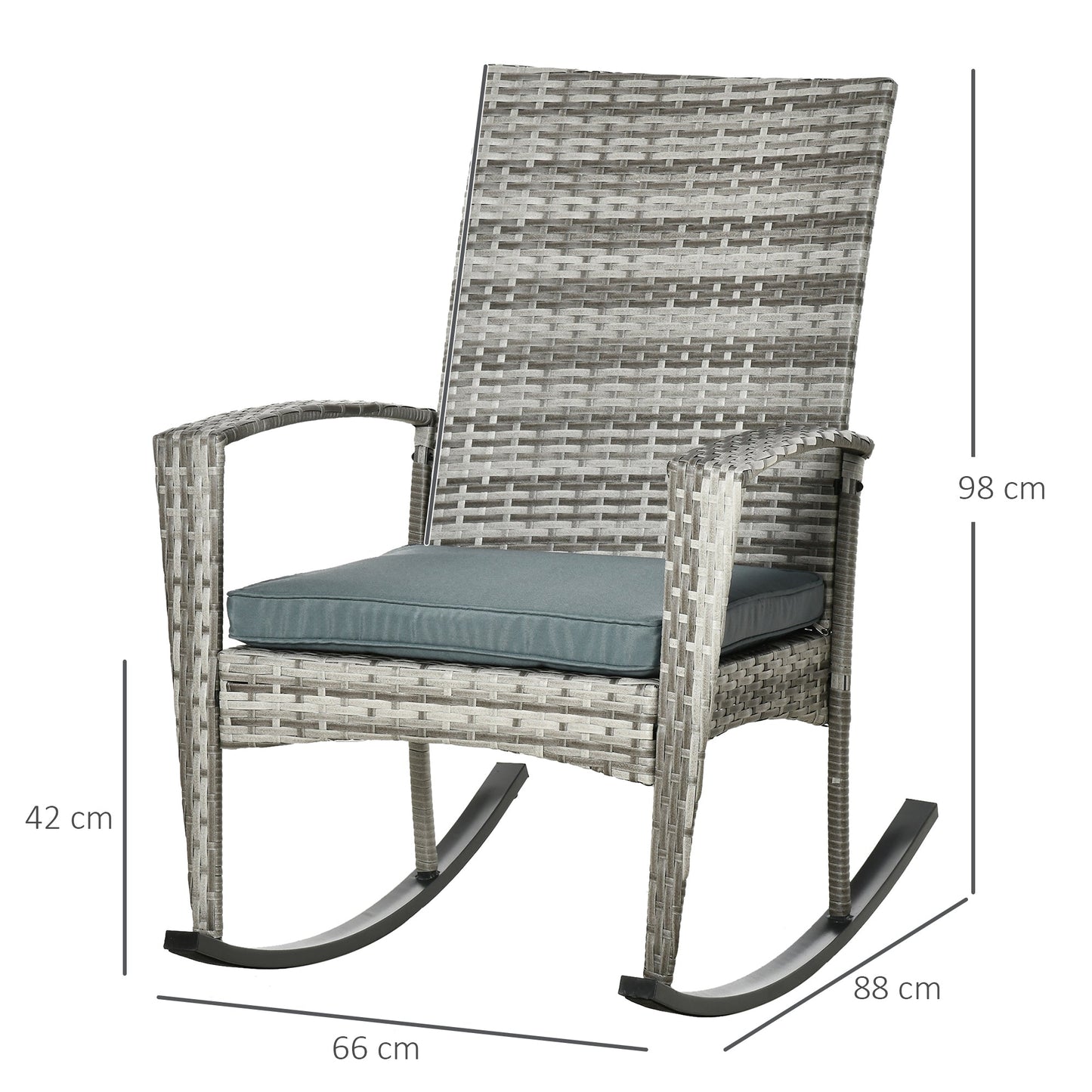 Outsunny Rattan Rocking Chair Rocker Garden Furniture Seater Patio Bistro Relaxer Outdoor Wicker Weave with Cushion - Light Grey