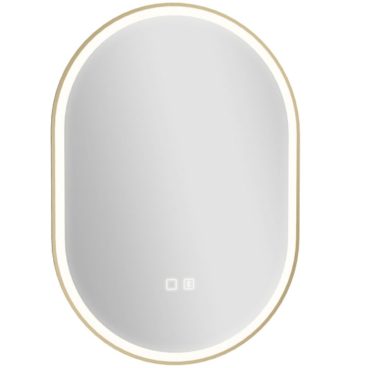 HOMCOM Bathroom Mirror with LED Lights, 100x70cm Oval Bathroom Mirror, Dimmable, Bluetooth, Anti-Fog, Gold Tone