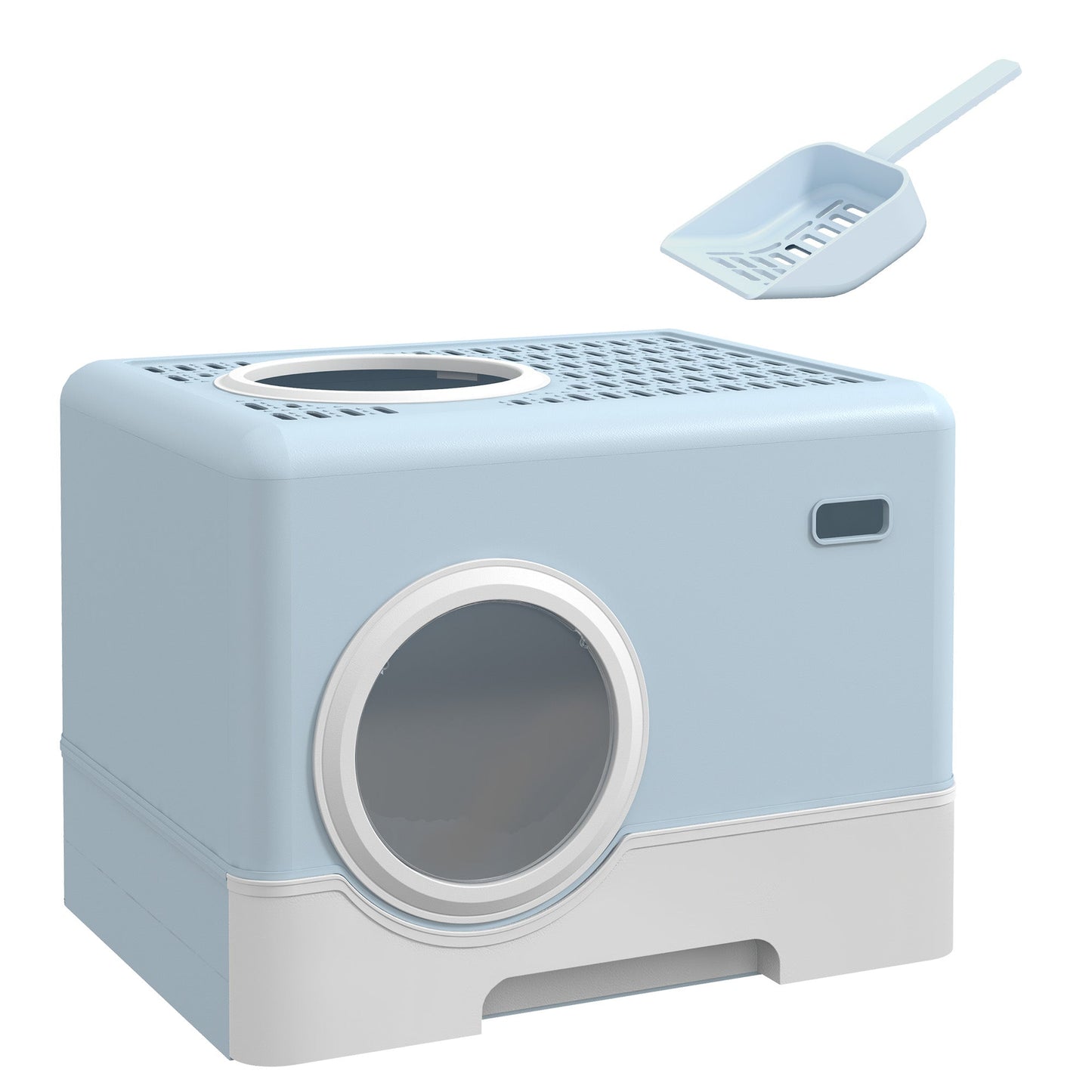 PawHut Enclosed Cat Litter Box, with Lid, Front Entry, Top Exit, Pull-Out Tray, Scoop - Blue