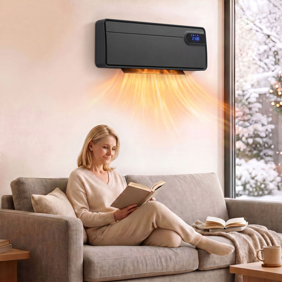 HOMCOM Smart Electric Heater, 2000W Ceramic Wall Space Heater, App Wifi Enabled, Oscillation Fan, Adjustable Thermostat, Black