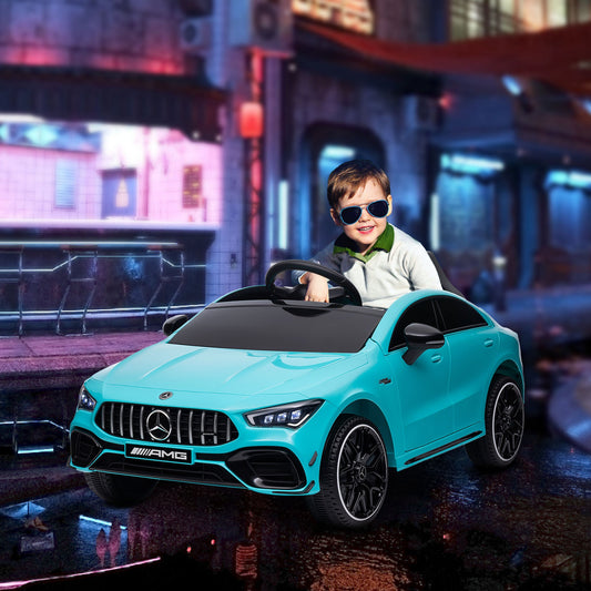 AIYAPLAY Mercedes-Benz AMG CLA 45 Licencjonowany 12V Elektryczny Samochód Dla Dzieci Jeździk z Pilotem, Światła Zawieszenia, Klakson Muzyczny - Jasnoniebieski