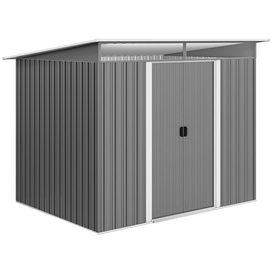 Outsunny Garden Metal Storage Shed House Hut Gardening Tool Storage w/ Tilted Roof and Ventilation 8.5 x 6ft, Grey