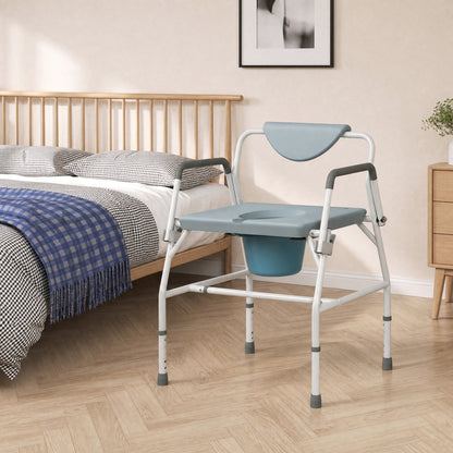 HOMCOM Height Adjustable Bedside Commode, Heavy Duty Commode Toilet Chair with Flip-Up Arms, White and Grey