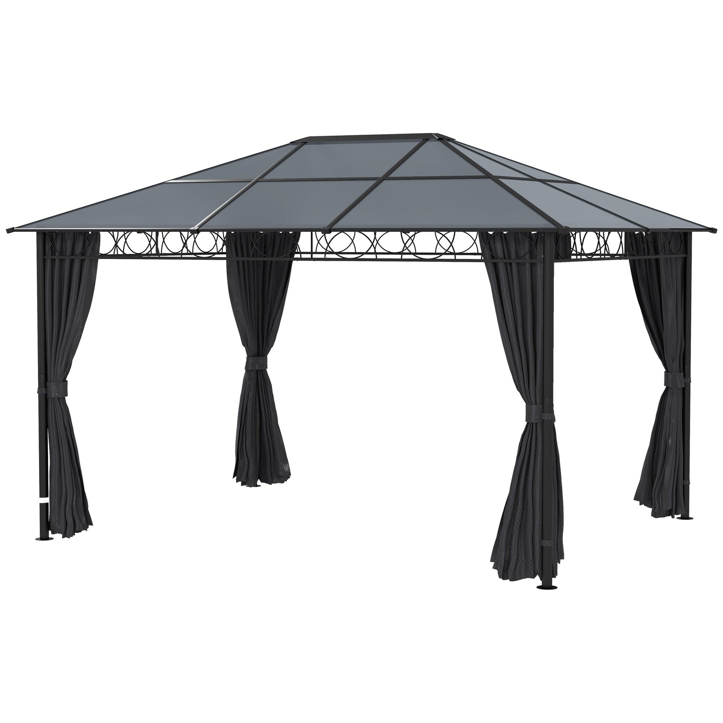 Outsunny Hardtop Gazebo Garden Pavilion with UV Resistant Polycarbonate Roof, Curtains, Steel & Aluminium Frame, 3 x 4m, Grey