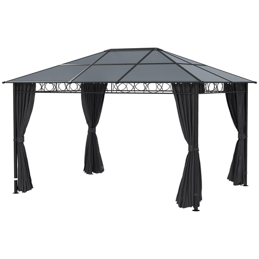 جناح حديقة Outsunny Hardtop Gazebo مع سقف بولي كربونات مقاوم للأشعة فوق البنفسجية، وستائر، وإطار من الفولاذ والألمنيوم، 3 × 4 م، رمادي