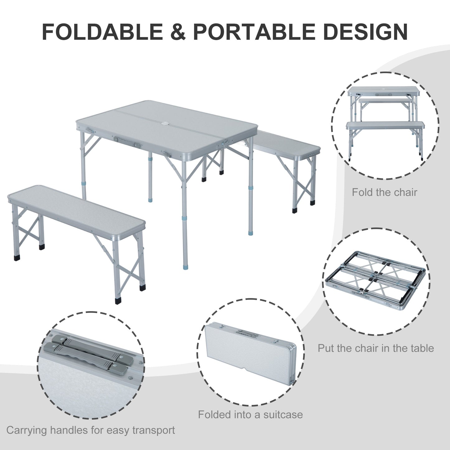 Outsunny Folding Table Chairs Picnic Portable Camping Dining Garden Patio BBQ Aluminium