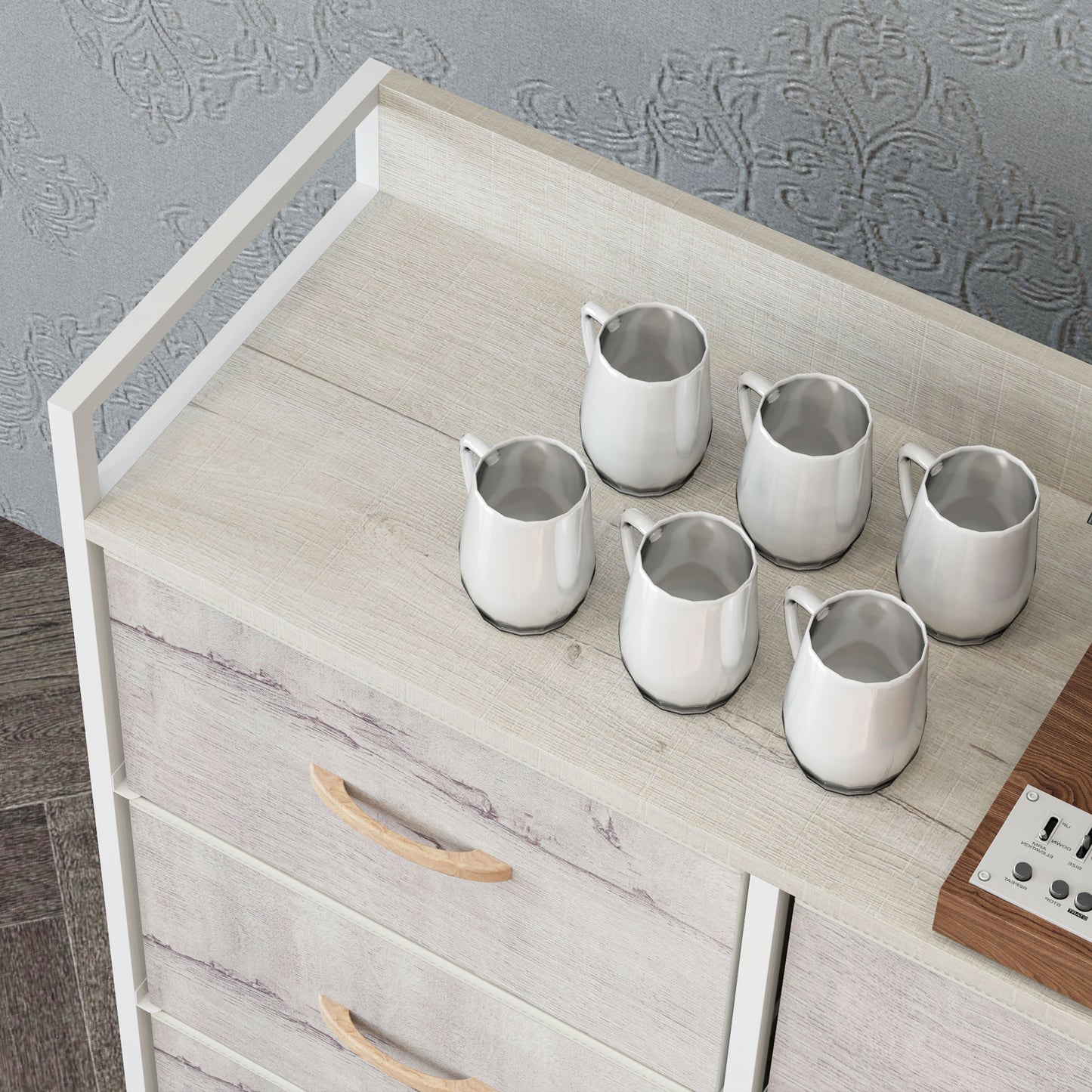 HOMCOM Rustic Chest of Six Fabric Drawers - Natural