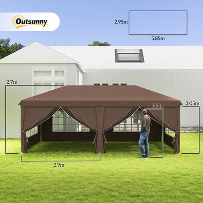 Altana rozkładana Outsunny 3 x 6 m z bokami i oknami, regulowana wysokość, namiot weselny, kempingowy, imprezowy, z torbą do przechowywania, do ogrodu i na imprezy, brązowa