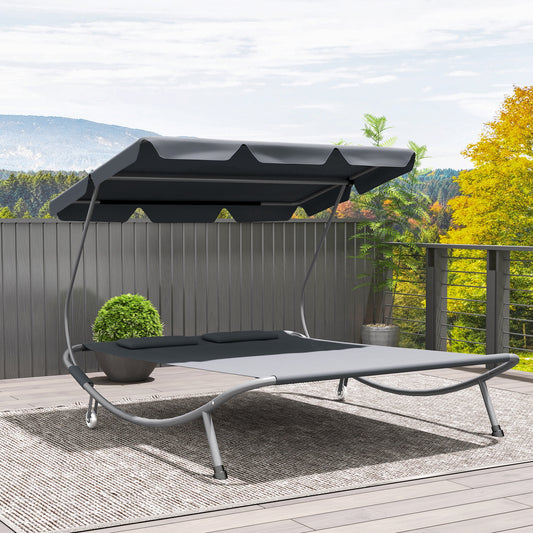 Łóżko zewnętrzne Outsunny Double Outdoor Bed z baldachimem - jasnoszary