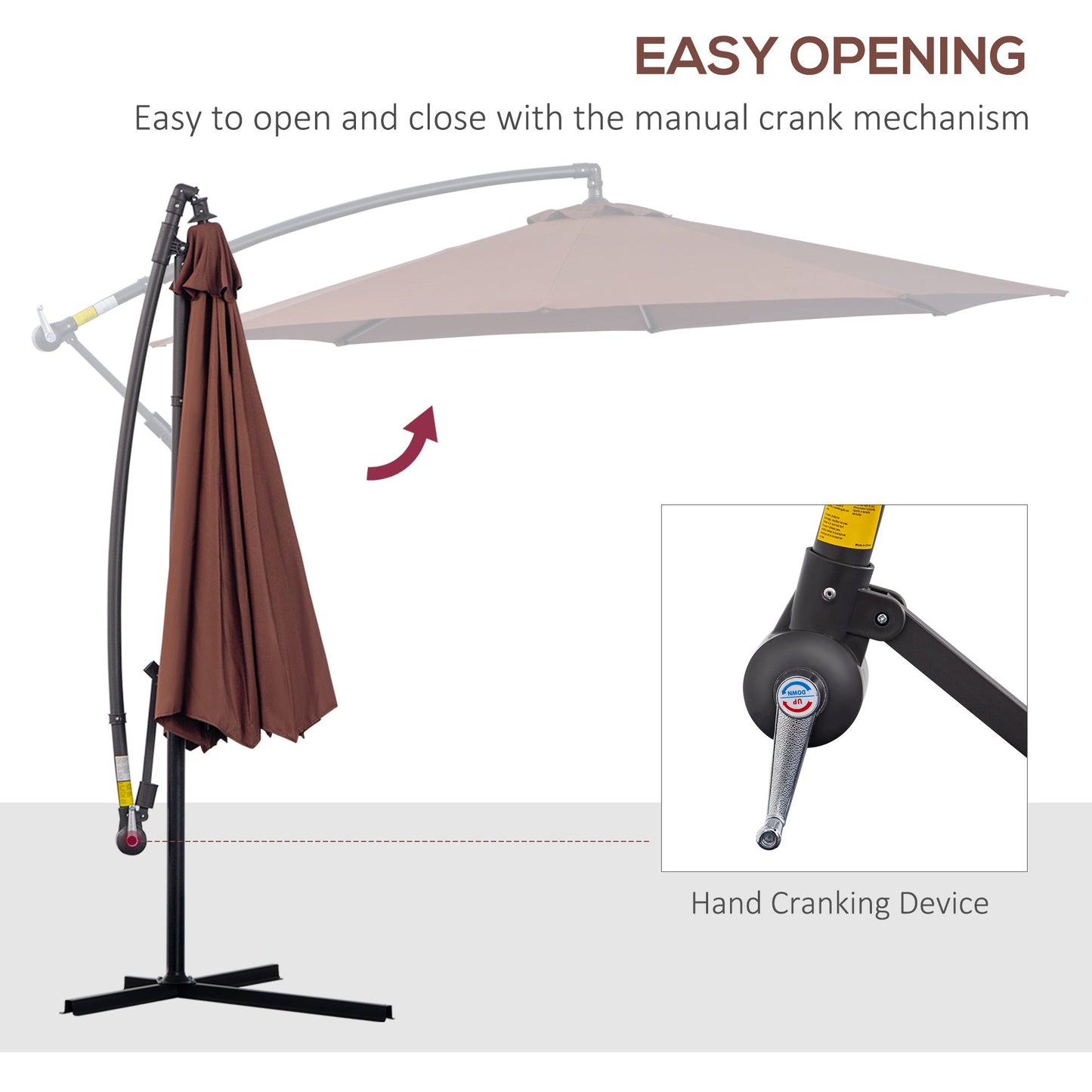Outsunny 3m Parasol wiszący Parasol-kawowy