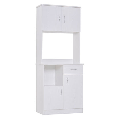 HOMCOM Tall Kitchen Cupboard, Kitchen Cabinet with Doors, Shelves, Drawer and Open Countertop, Storage Cabinet for Living Room, Dining Room, White