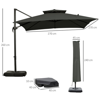 Outsunny Cantilever Parasol 360 Degree Rotation Angle Adjustment Outdoor Market Garden Umbrella - Dark Grey