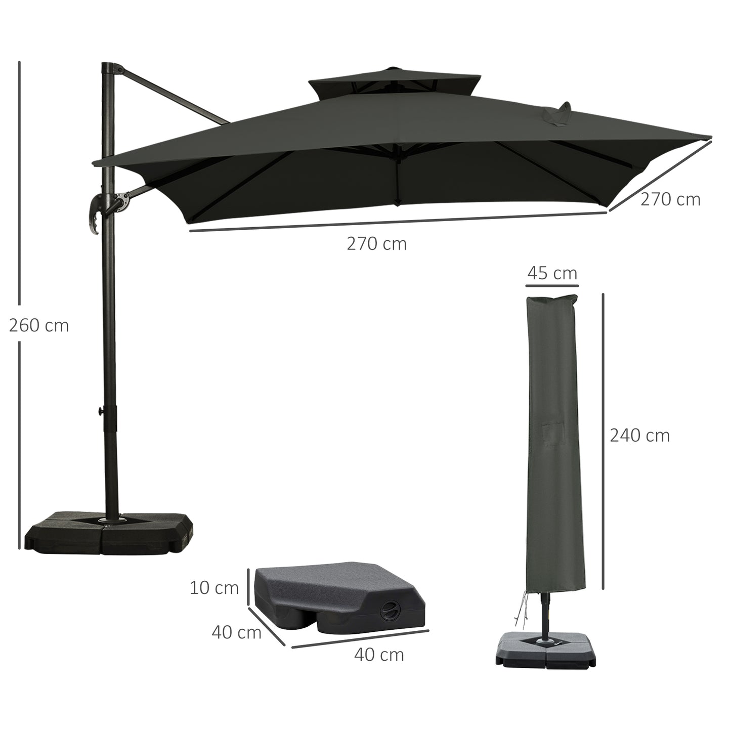 Parasol ogrodowy Outsunny Cantilever z regulacją kąta obrotu o 360 stopni, ciemnoszary