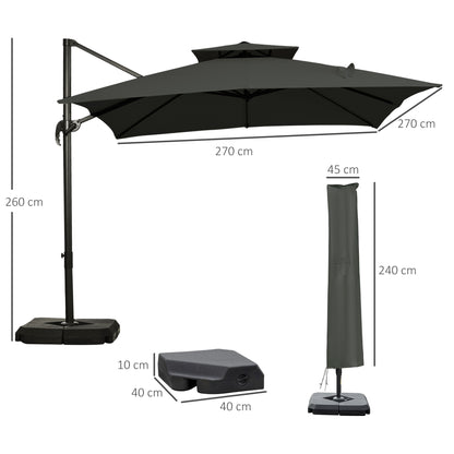 Parasol ogrodowy Outsunny Cantilever z regulacją kąta obrotu o 360 stopni, ciemnoszary