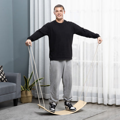 HOMCOM Wood Balance Board with Ropes, Balance Board for Full Body Workout, Multipurpose for Kids and Adults