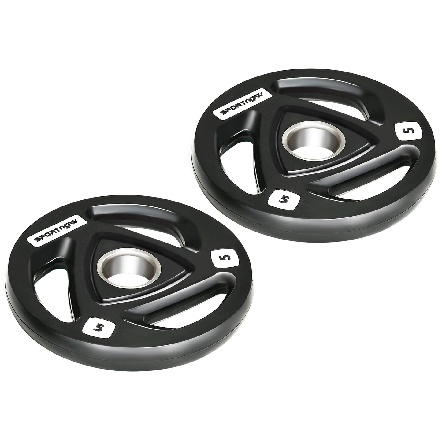 SPORTNOW Two 5kg Olympic Weight Plates, Tri-Grip Rubber-Coated Barbell Weights, with 5cm Holes, for Home, Gym, Office