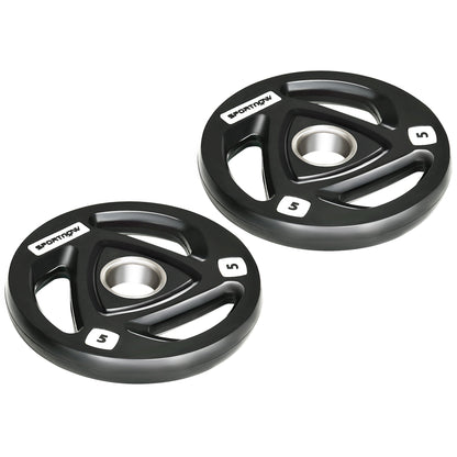 SPORTNOW Two 5kg Olympic Weight Plates, Tri-Grip Rubber-Coated Barbell Weights, with 5cm Holes, for Home, Gym, Office