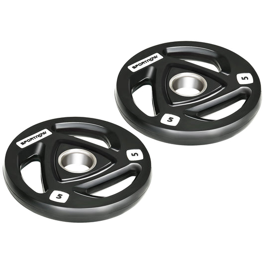 SPORTNOW Two 5kg Olympic Weight Plates, Tri-Grip Rubber-Coated Barbell Weights, with 5cm Holes, for Home, Gym, Office