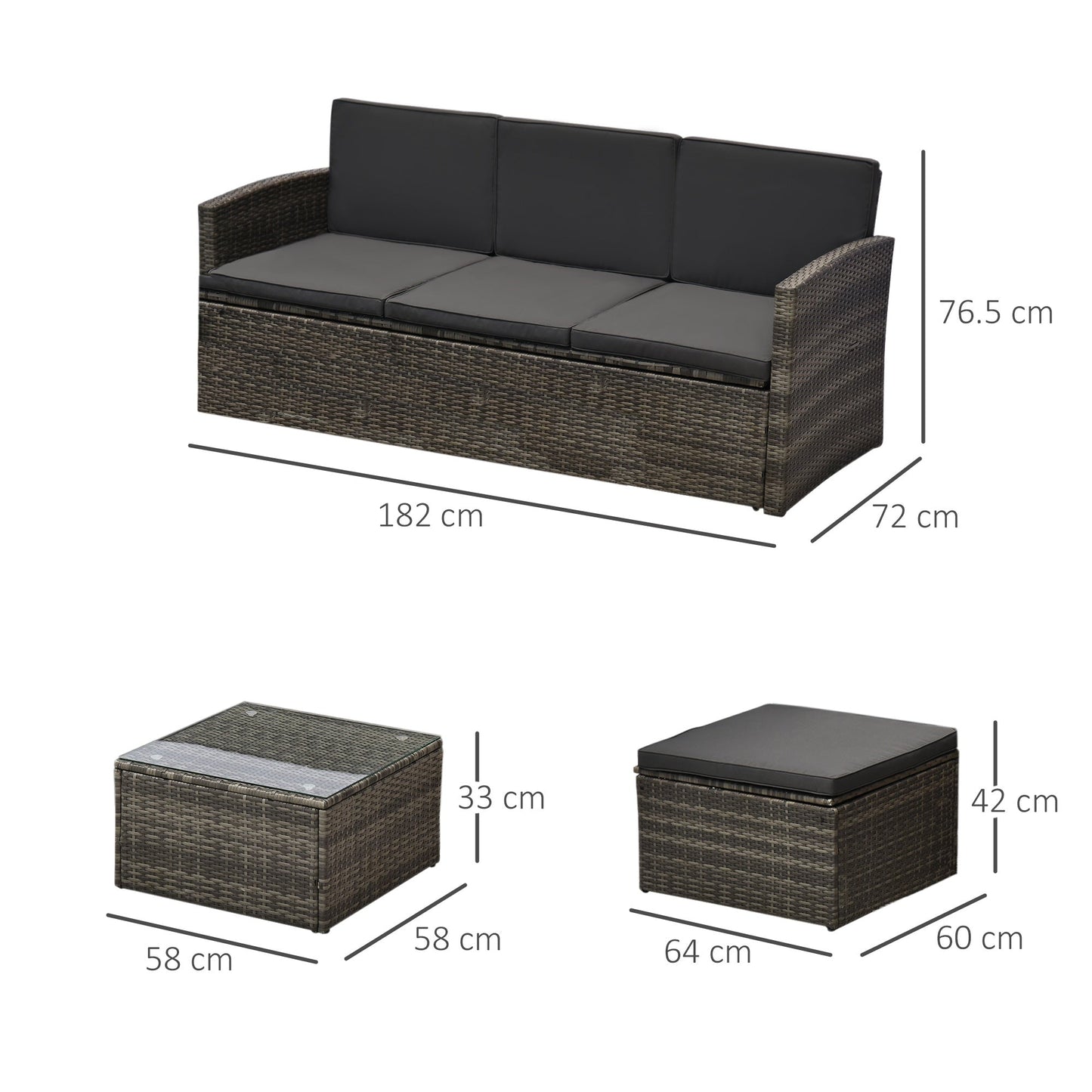 Outsunny 4-Seater Outdoor Garden Rattan Furniture Set w/ Table Grey