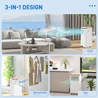 HOMCOM 10000 BTU Air Conditioning Unit, 3-in-1 Portable Air Conditioner, Dehumidifier, Cooling Fan with Remote, LED Display, 2 Speeds, 24H Timer, Window Venting Kit, 18m_