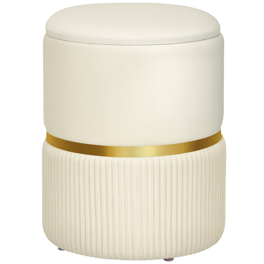 HOMCOM Round Storage Stool, Velvet-feel Fabric Upholstered Vanity Stool with Removable Top, Padded Seat and Hidden Space, Beige