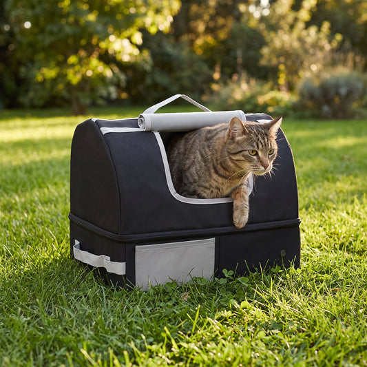 PawHut Portable Cat Litter Box with Zipper & Lid for Travel, Foldable Cat Travel Litter Tray, Black