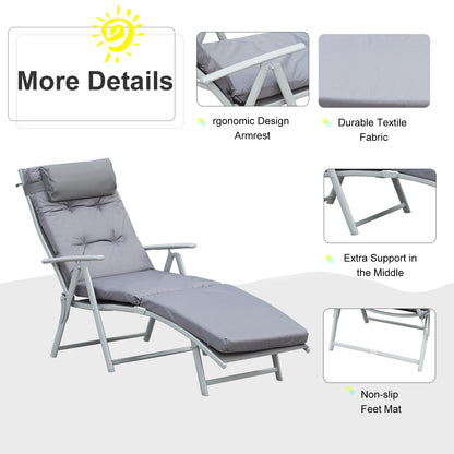 Outsunny Steel Frame Outdoor Garden Padded Sun Lounger w/ Pillow Grey