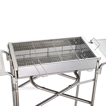 Outsunny Folding Barbecue Grill Garden Rectangular Stainless Steel BBQ w/ Adjustable legs, BBQ grates, frying plate and Non-stick pan, Silver