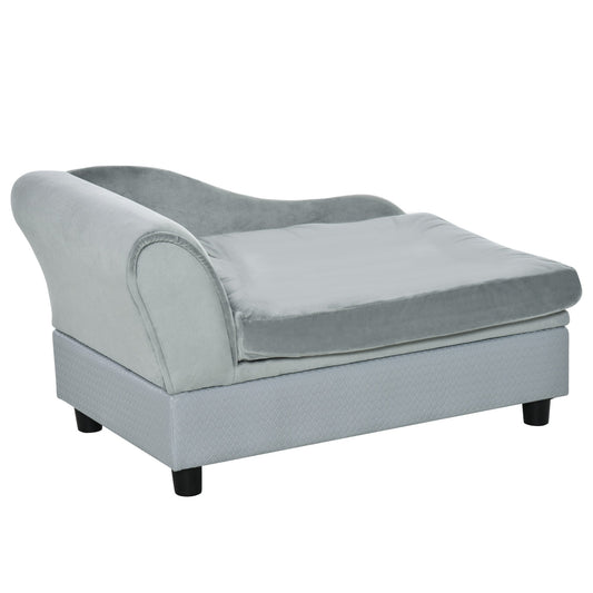 PawHut Pet Sofa Chair, z miejscem do przechowywania, poduszką, dla małych psów i kotów - jasnoszary
