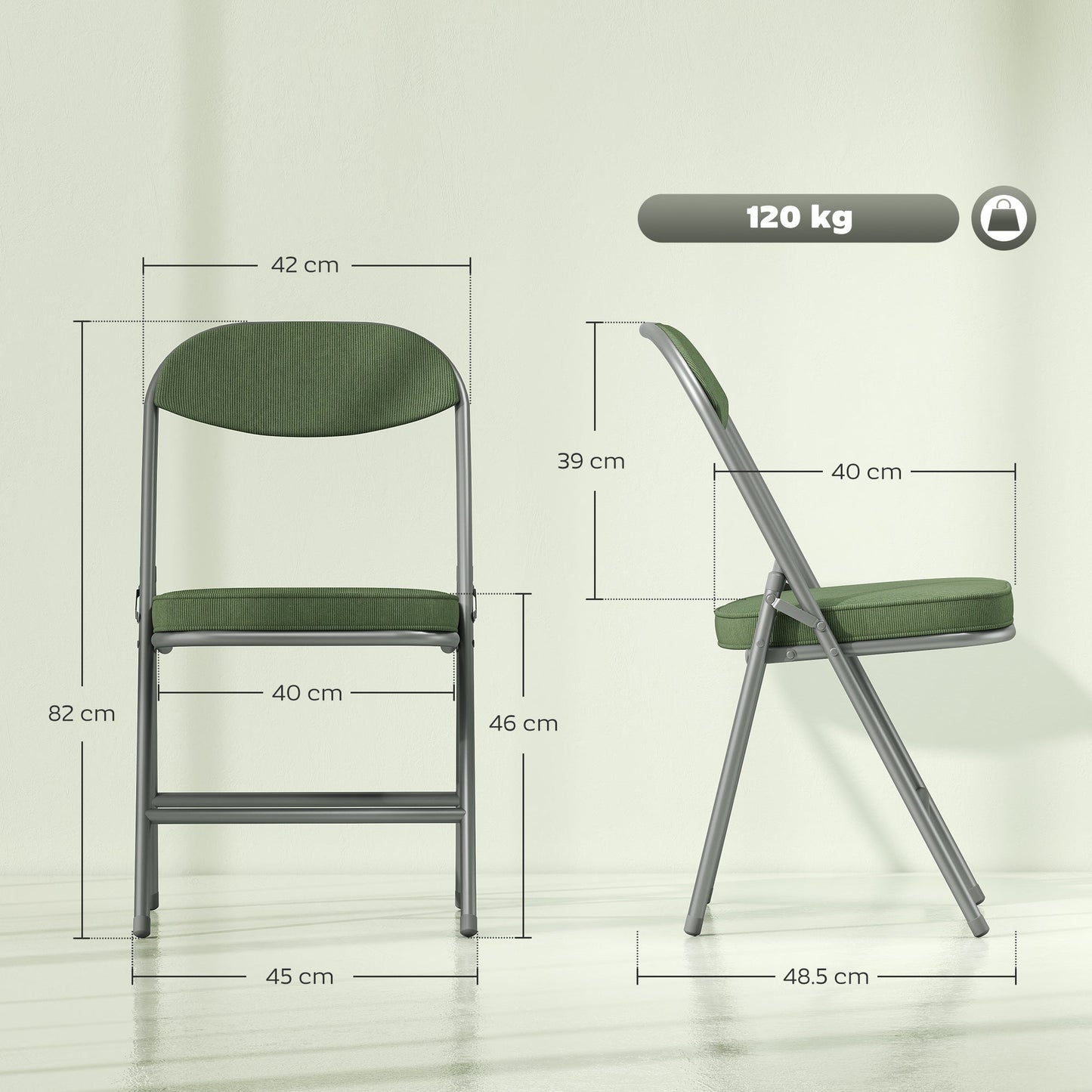 HOMCOM Set of Four Folding Corduroy Seat Chairs - Green
