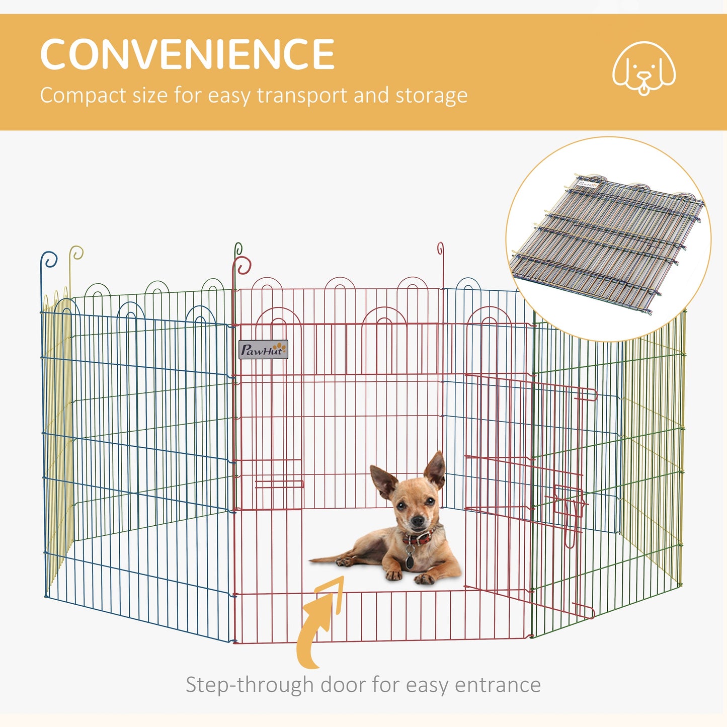 PawHut Pet Playpen Crate, with Eight Panels, Door, for Indoors and Outdoors, 60H x _156cm