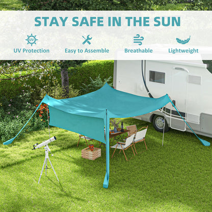 Outsunny Beach Tent Event Shelter z odpinaną ścianą boczną i torbą transportową, na kemping, wycieczki, wędkowanie, pikniki, kolor błękitny