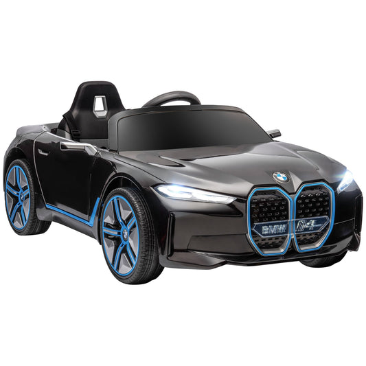 سيارة كهربائية للأطفال من HOMCOM BMW i4 مرخصة بقوة 12 فولت، مع جهاز تحكم عن بعد، وبطارية محمولة، وموسيقى، وبوق، ومصابيح أمامية - باللون الأسود