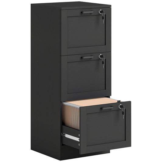 HOMCOM 3-Drawer Filing Cabinet with Lock - Black