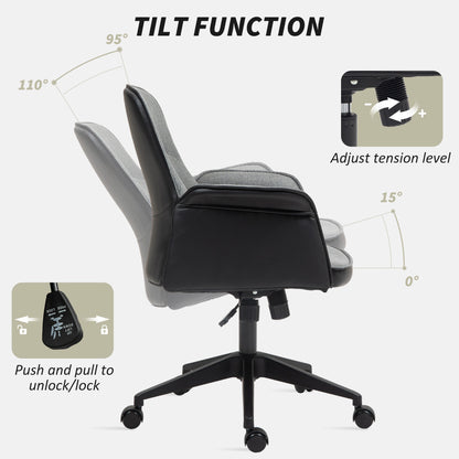 HOMCOM Linen and Faux Leather Mix Office Chair - Grey