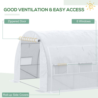 Outsunny 3 x 3 x 2 m Tunel foliowy ze zwijanymi ścianami bocznymi, namiotem do uprawy typu walk-in ze stalową ramą, wzmocnioną osłoną, drzwiami zapinanymi na zamek i 6 oknami z siatki do ogrodu, biały