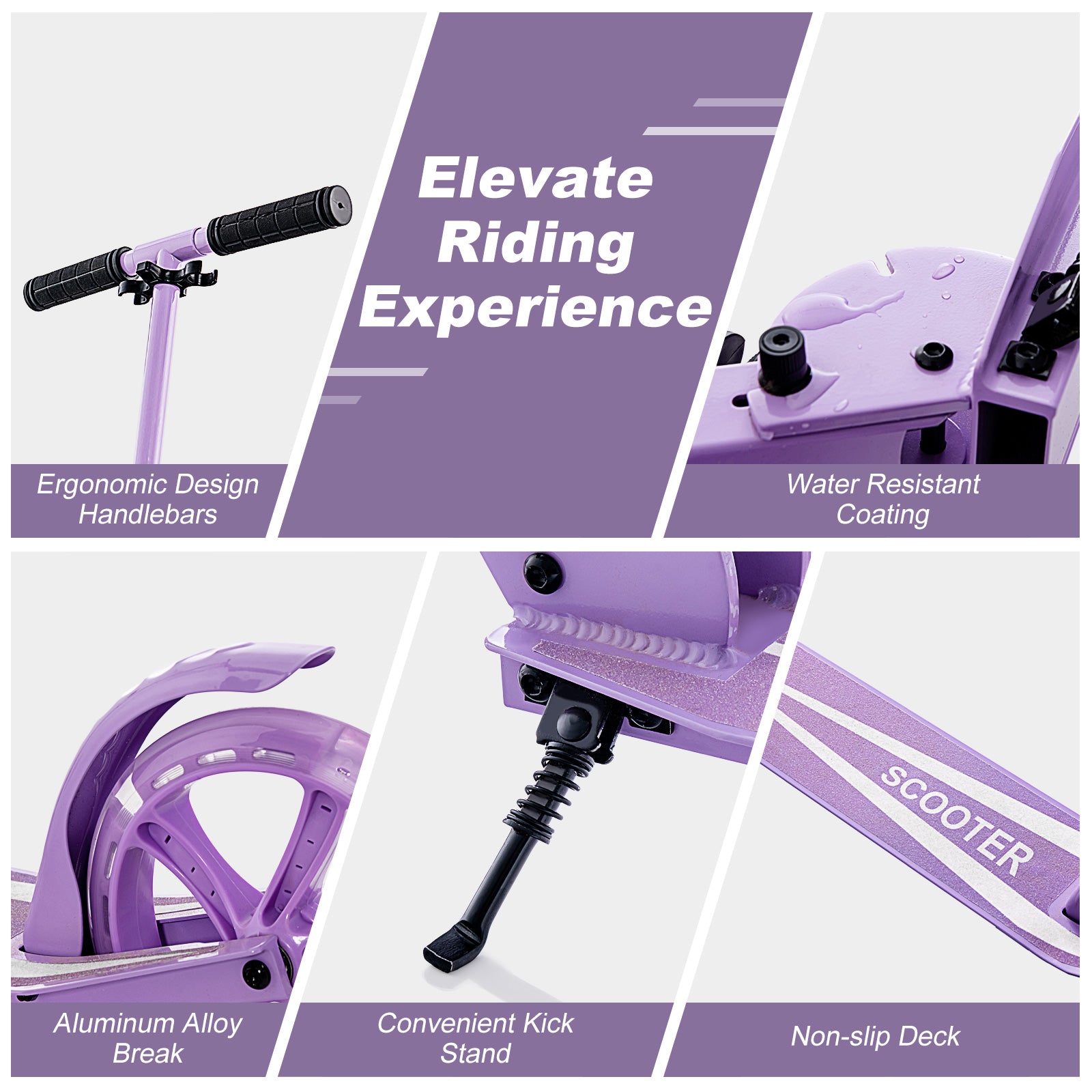 Kick Scooter Foldable and Adjustable Design with 2 Big Wheels and LED Lights-Purple