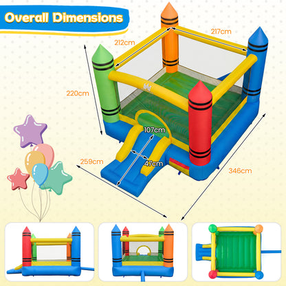 Kids 2-in-1 Crayon Themed Inflatable Bounce House with Slide (without Blower)