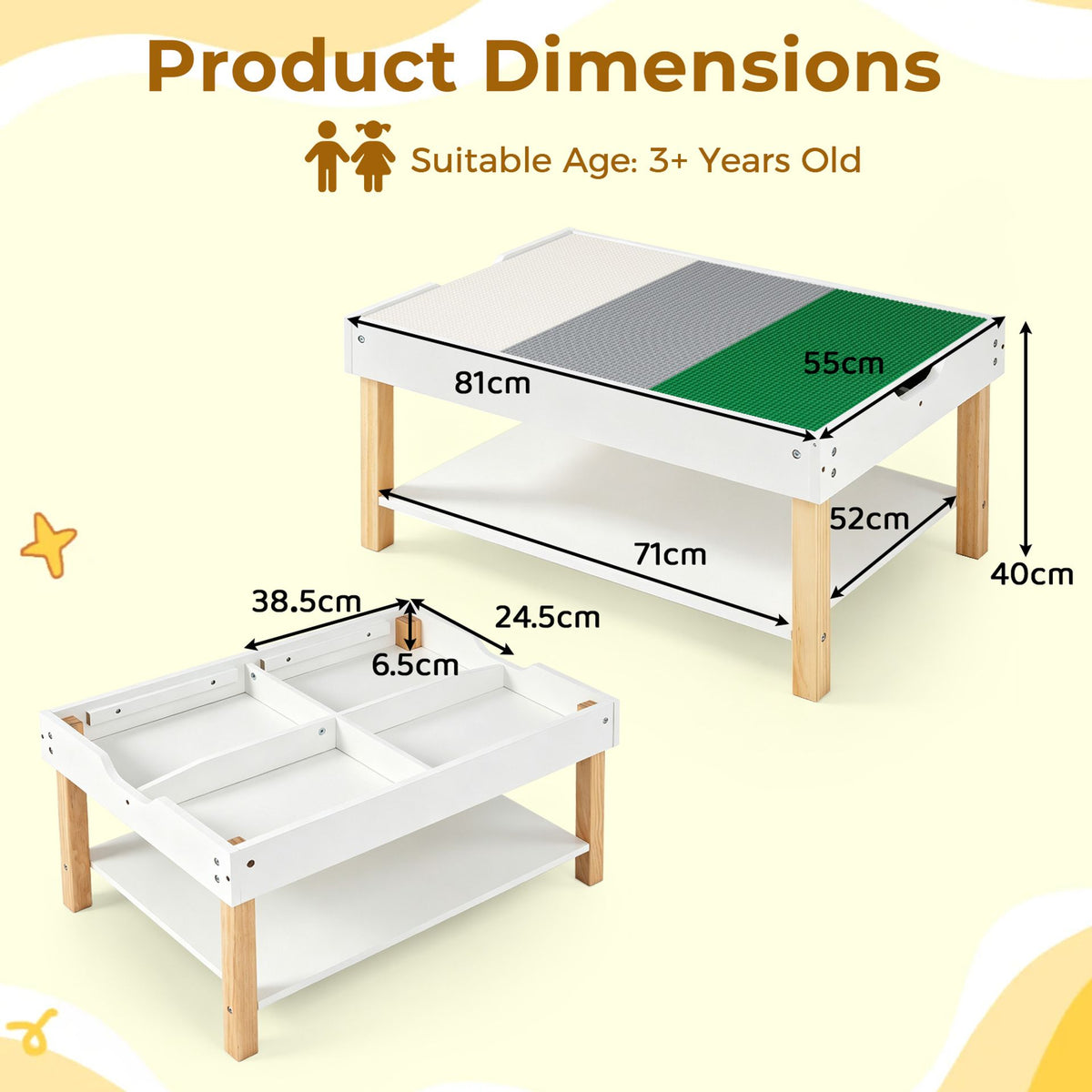 Kids Activity Table with Reversible Double-Sided Top-White