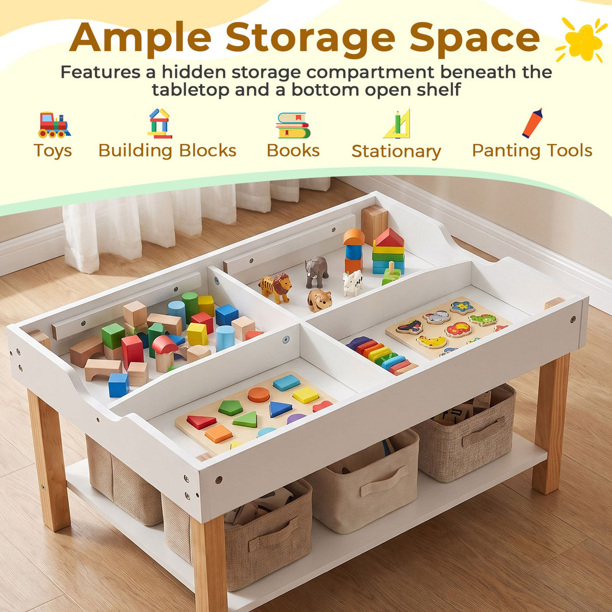 Kids Activity Table with Reversible Double-Sided Top-White