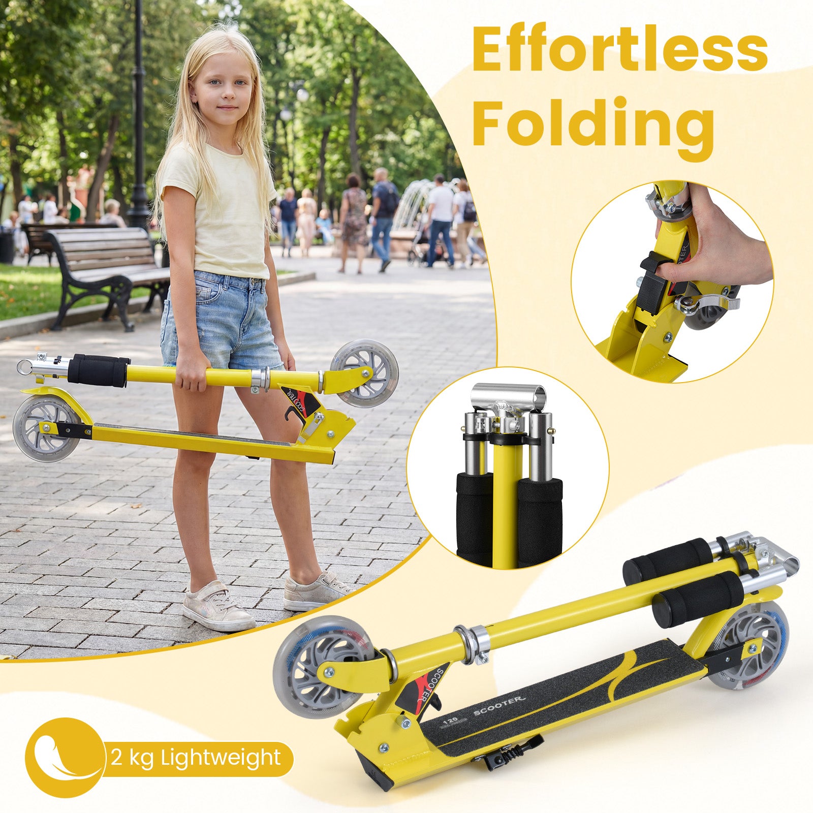 Kids Aluminum Folding Stunt Scooter with LED Wheels-Yellow
