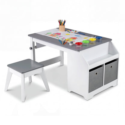 Kids Art Table with Paper Roll and Storage Shelves for Playroom Nursery-Gray