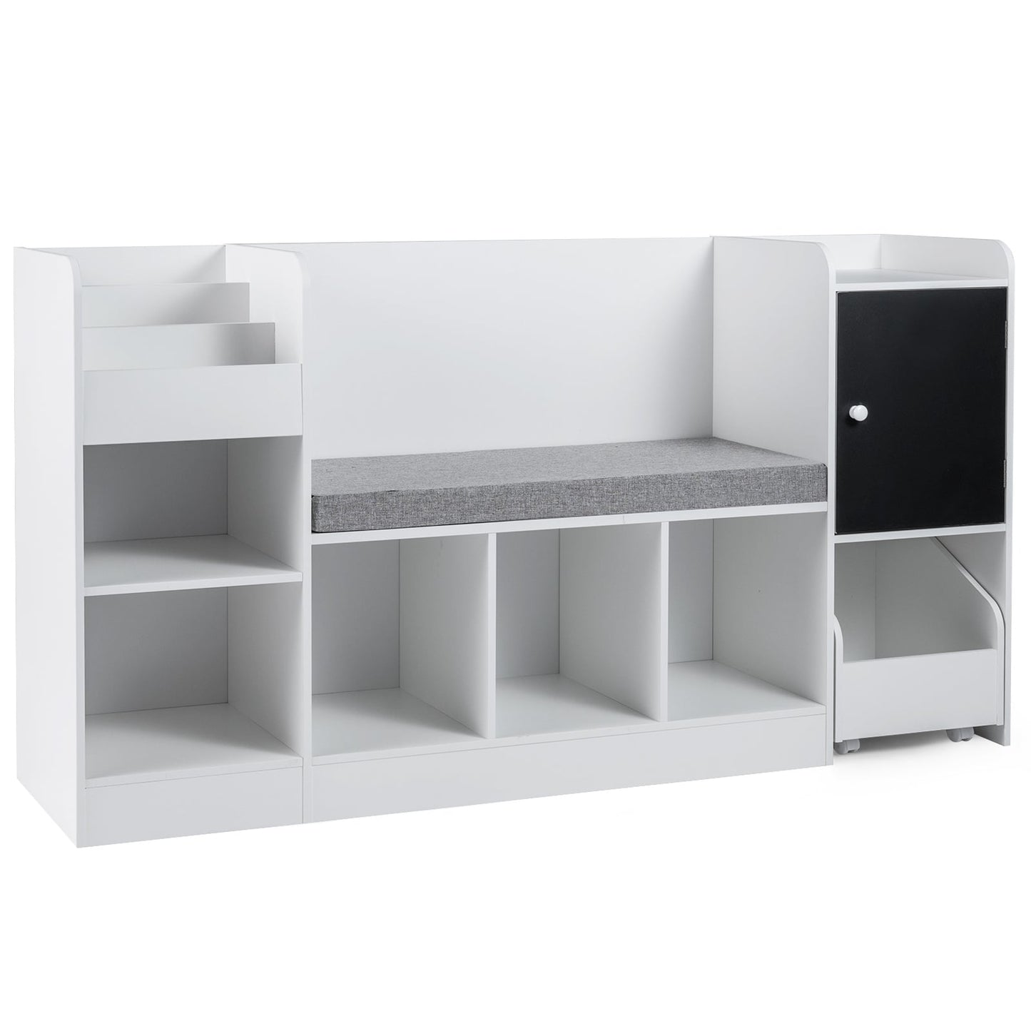 Kids Bookcase and Bookshelf with Reading Nook Toy Storage Organizer with Padded Seat Cushion-White
