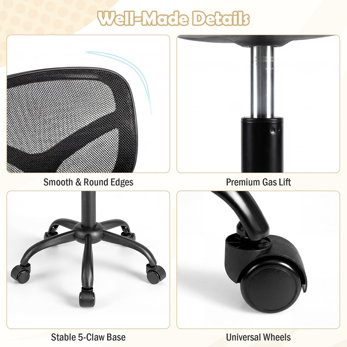 Kids Desk Chair with Adjustable Seat Height and Swivel Wheels for Ages 3+-Black