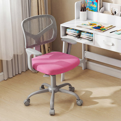 Kids Desk Chair with Adjustable Seat Height and Swivel Wheels for Ages 3+-Rose